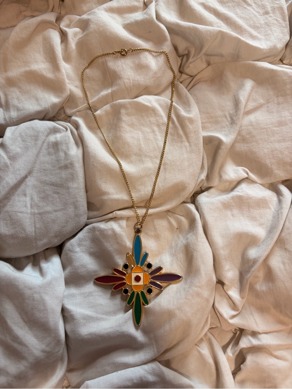 Vintage Free People Whimsigoth Enamel Starburst Cross Necklace
